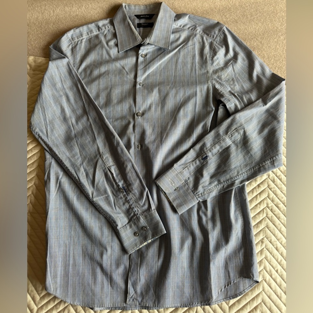Paul Smith London Men's Light Blue/Red Plaid Striped Shirt